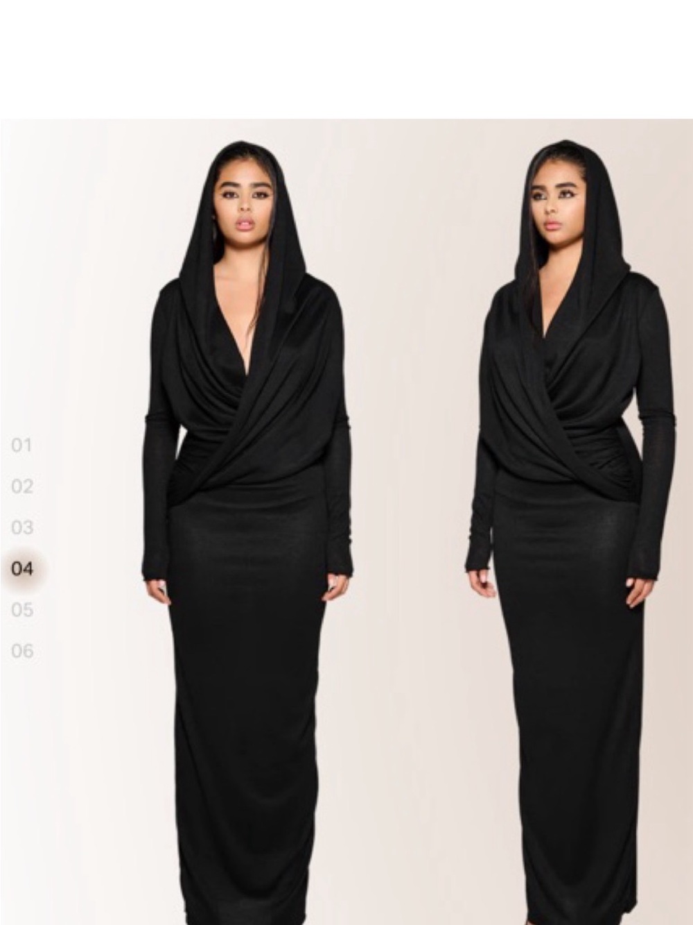 COUCOO Ginza Long-Sleeve Hooded Maxi Dress Satin Black Size M